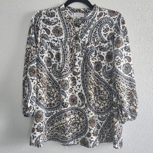 LOFT White and Orange Paisley Floral Blouse Top LP